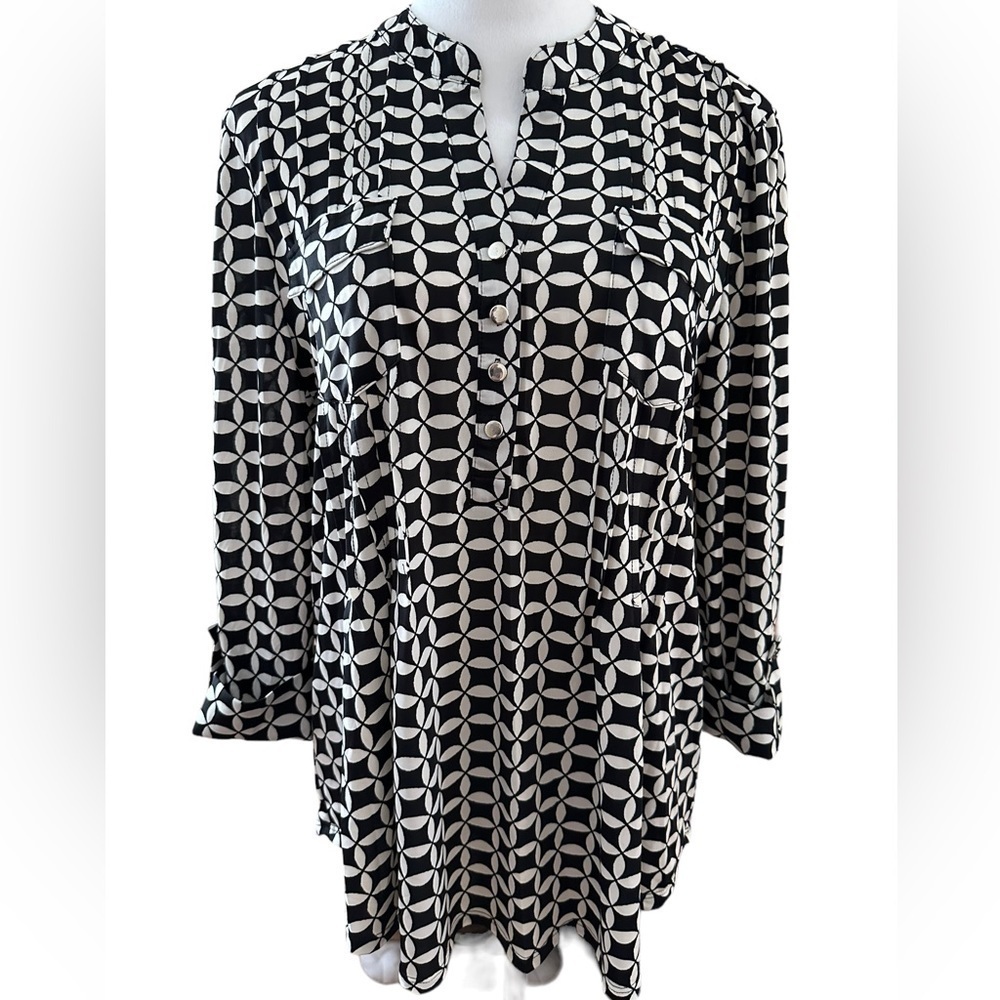 COCOMO Small Black White 3/4 sleeve women’s Pintuck Blouse top tunic shi…